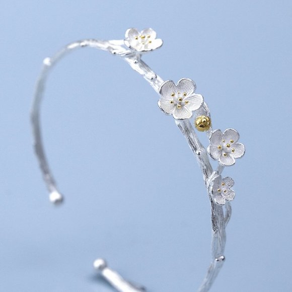 Jewelry New 925 Sterling Silver Flower Cuff Bangle Poshmark